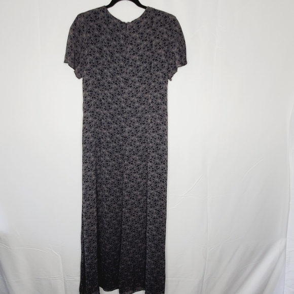 Talbots Dark Floral Maxi Dress Size 14 Lined Short Sleeve Vintage Retro Modest - Picture 4 of 13